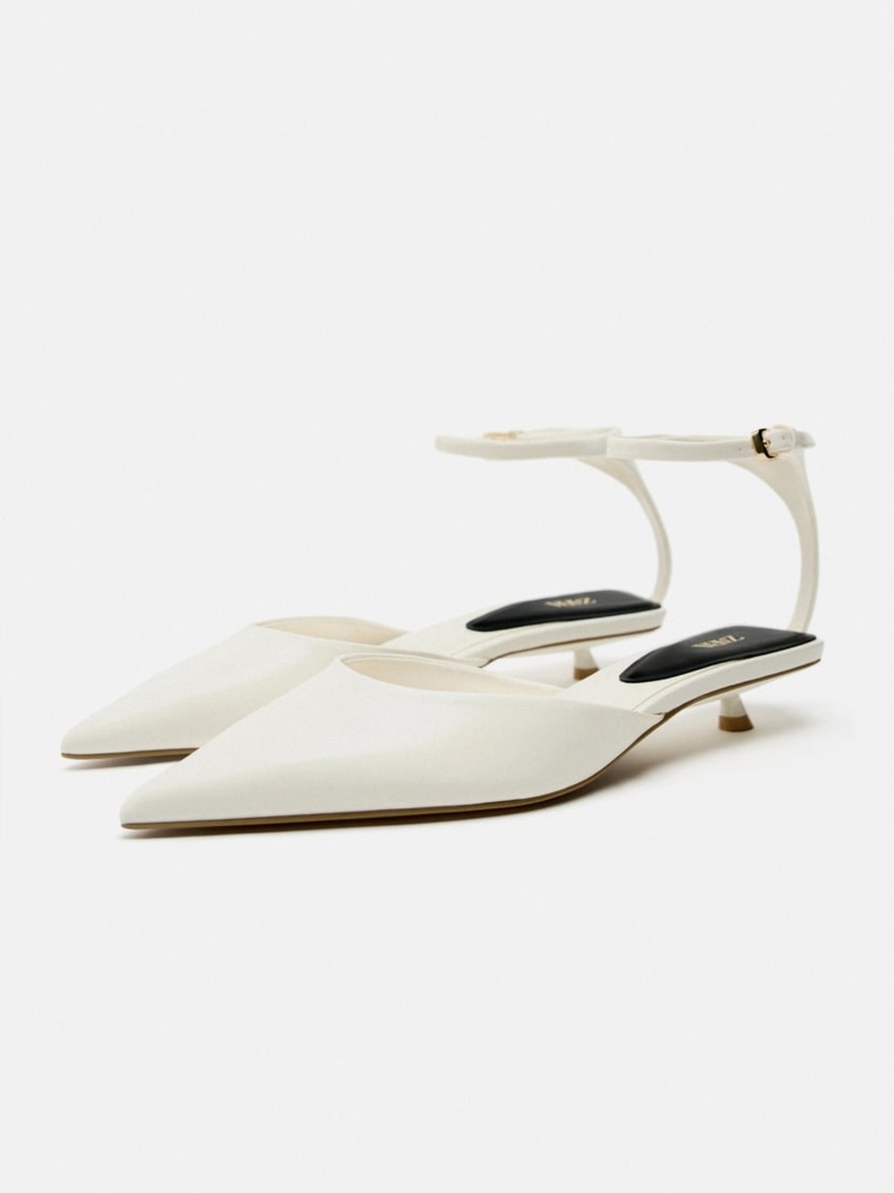 ZARA White Pointed Toe Kitten Heel Slingback Pumps NWT Women’s Size 9